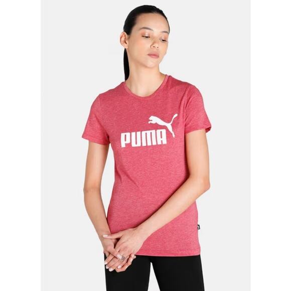 PUMA Womens Heather Pink Crew Neck Essential Logo Tee Shirt Size Medium - Picture 3 of 9